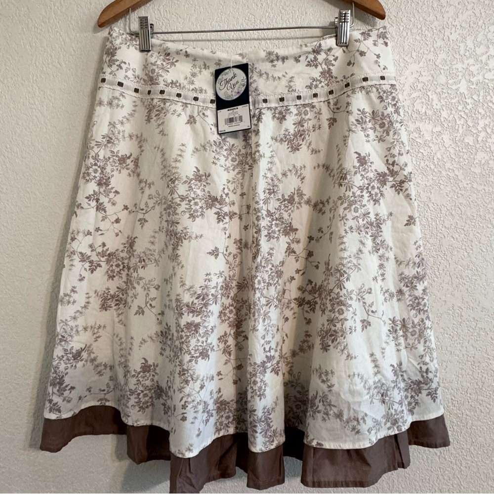 Floral Print Layered A-Line Skirt - White & Taupe